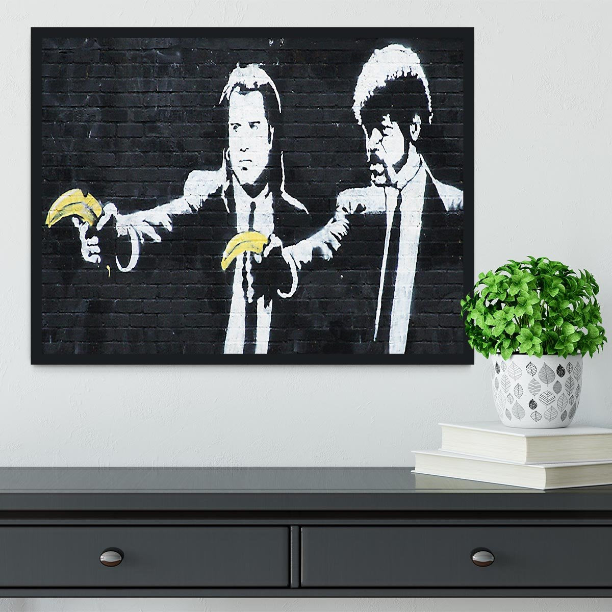 Banksy Pulp Fiction Banana Guns Framed Print - Canvas Art Rocks - 2