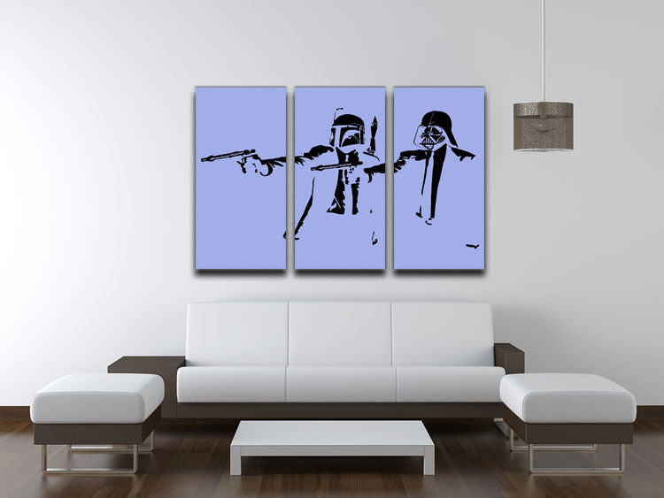 Banksy Pulp Fiction Star Wars Blue 3 Split Panel Canvas Print - Canvas Art Rocks - 3