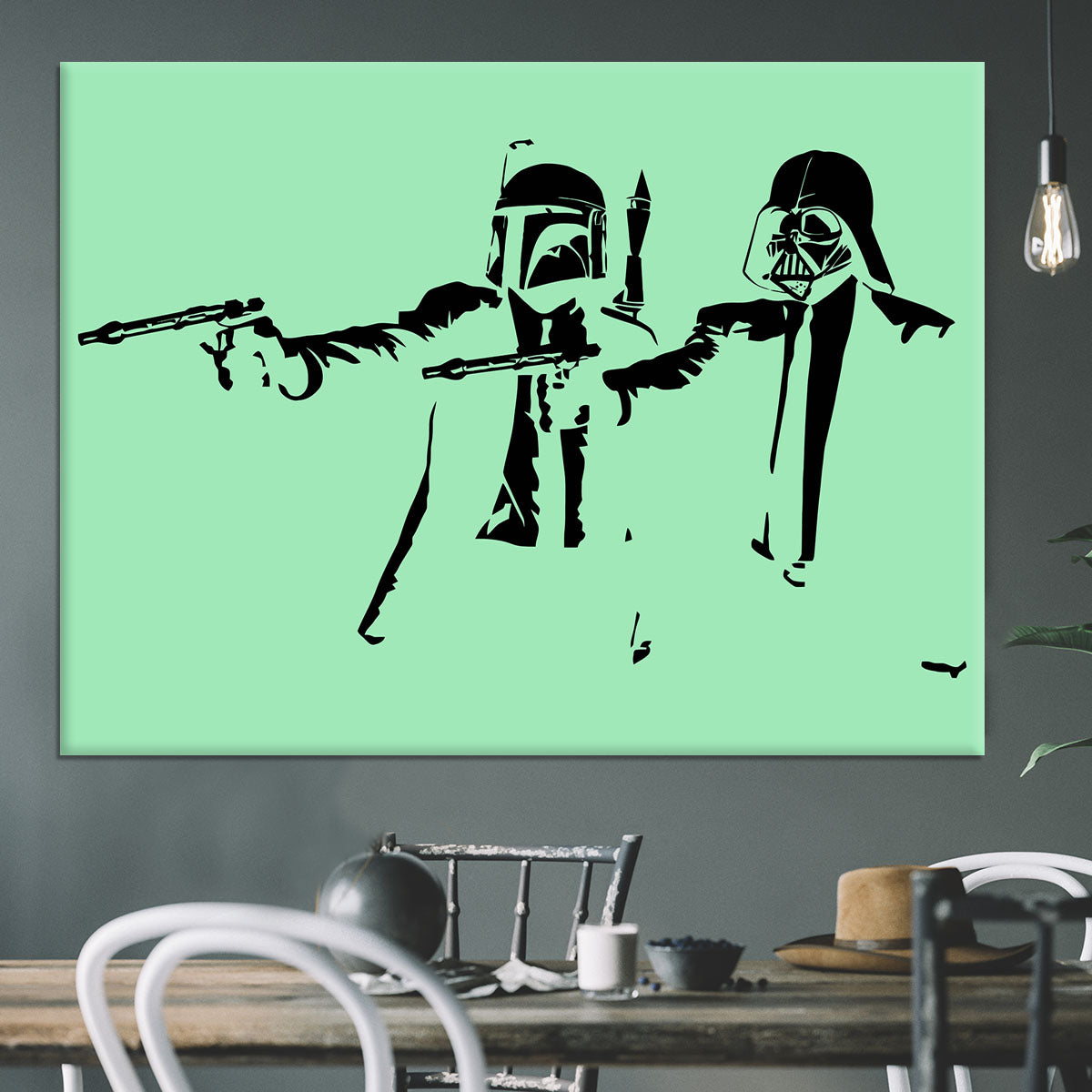 Banksy Pulp Fiction Star Wars Green Canvas Print or Poster - Canvas Art Rocks - 3