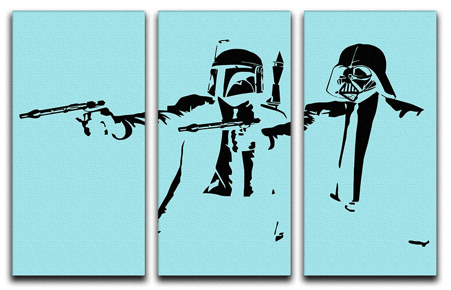 Banksy Pulp Fiction Star Wars Light Blue 3 Split Panel Canvas Print - Canvas Art Rocks - 1