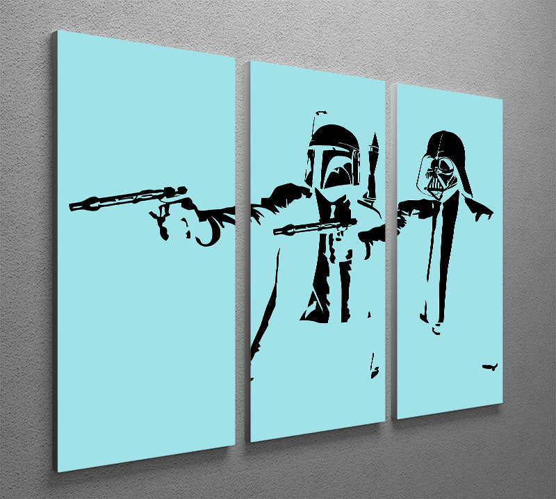 Banksy Pulp Fiction Star Wars Light Blue 3 Split Panel Canvas Print - Canvas Art Rocks - 2