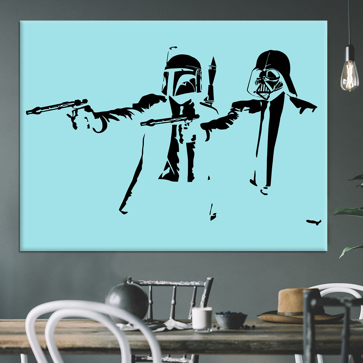 Banksy Pulp Fiction Star Wars Light Blue Canvas Print or Poster - Canvas Art Rocks - 3