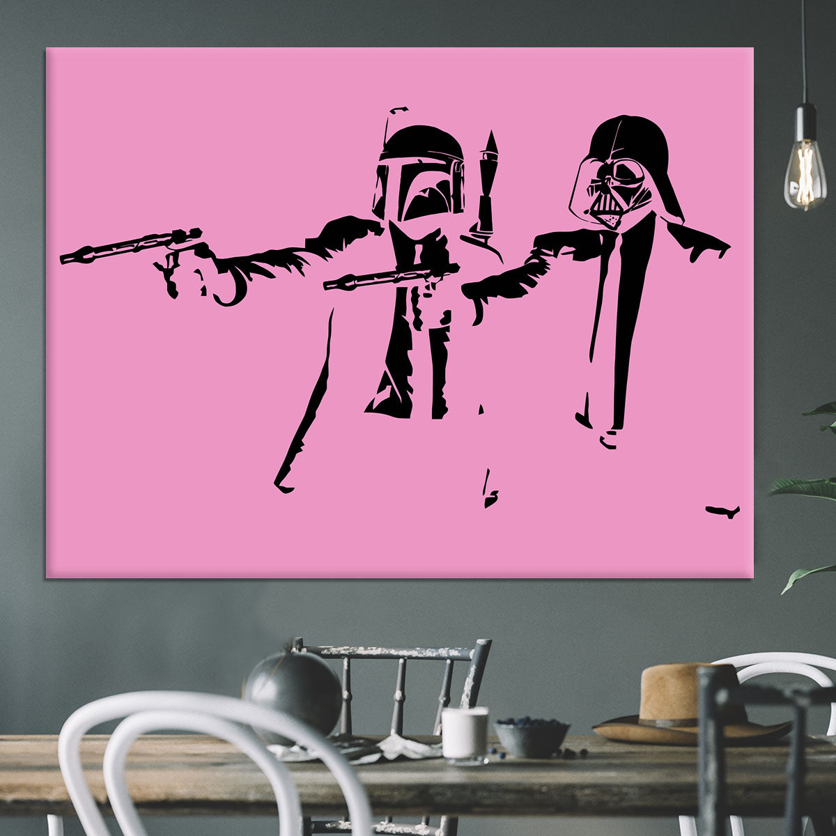Banksy Pulp Fiction Star Wars Pink Canvas Print or Poster - Canvas Art Rocks - 3