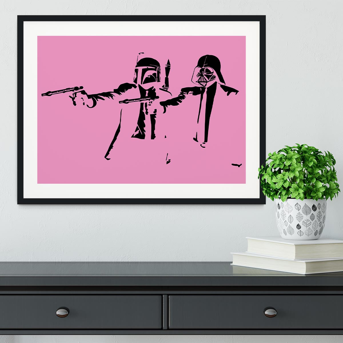 Banksy Pulp Fiction Star Wars Pink Framed Print - Canvas Art Rocks - 1