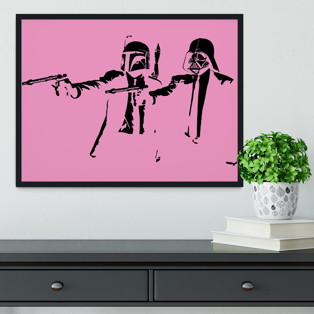 Banksy Pulp Fiction Star Wars Pink Framed Print - Canvas Art Rocks - 2
