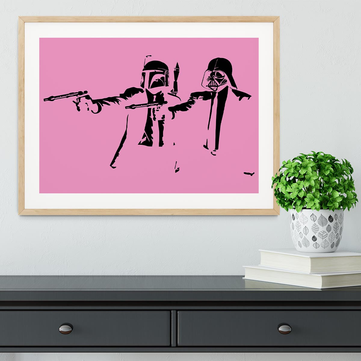 Banksy Pulp Fiction Star Wars Pink Framed Print - Canvas Art Rocks - 3
