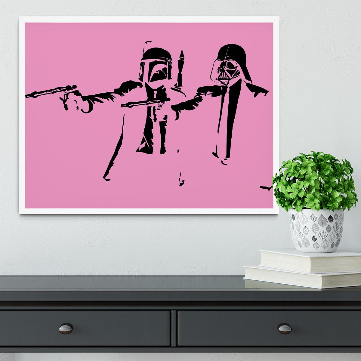 Banksy Pulp Fiction Star Wars Pink Framed Print - Canvas Art Rocks -6