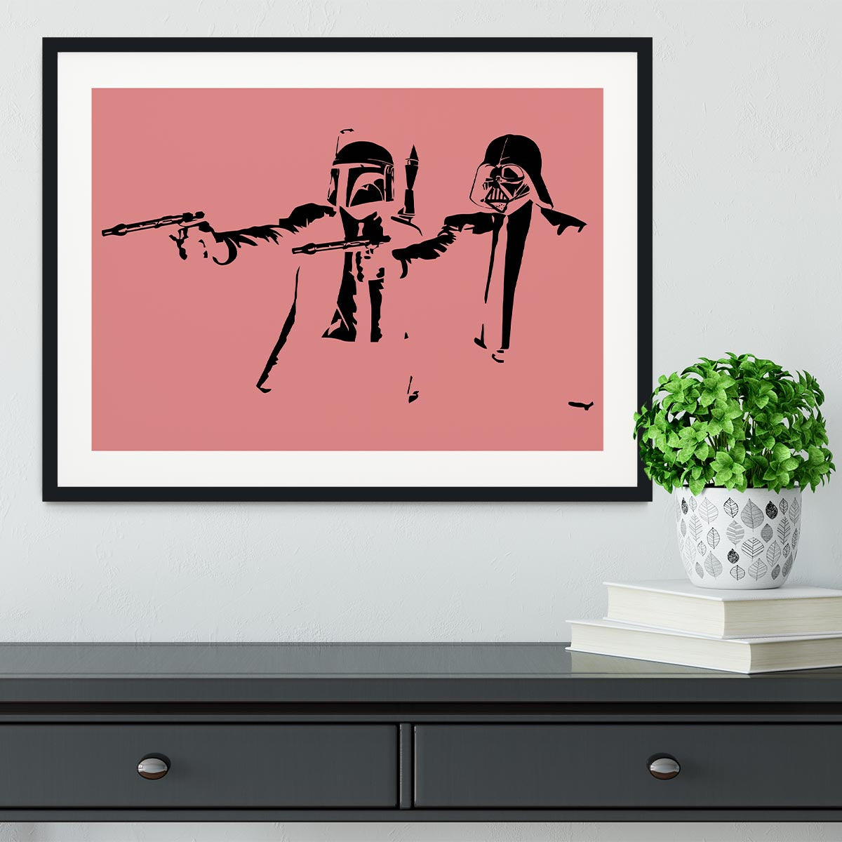 Banksy Pulp Fiction Star Wars Red Framed Print - Canvas Art Rocks - 1