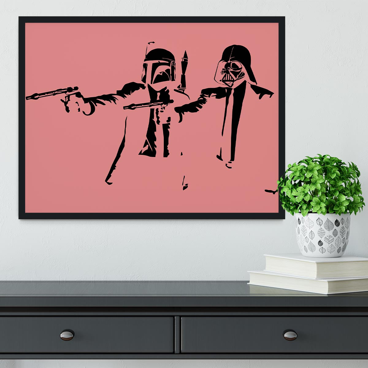 Banksy Pulp Fiction Star Wars Red Framed Print - Canvas Art Rocks - 2