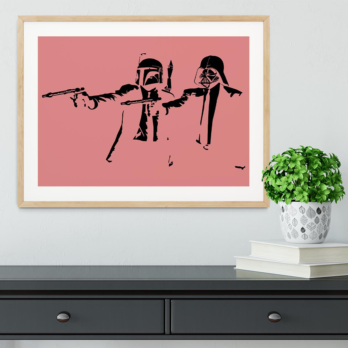 Banksy Pulp Fiction Star Wars Red Framed Print - Canvas Art Rocks - 3