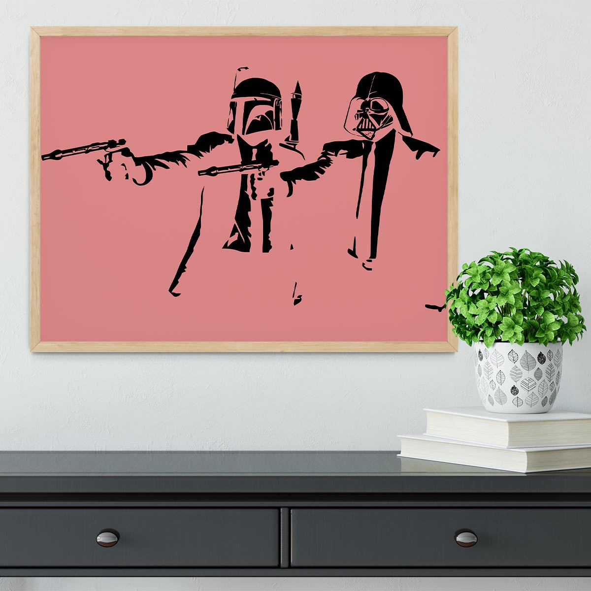 Banksy Pulp Fiction Star Wars Red Framed Print - Canvas Art Rocks - 4