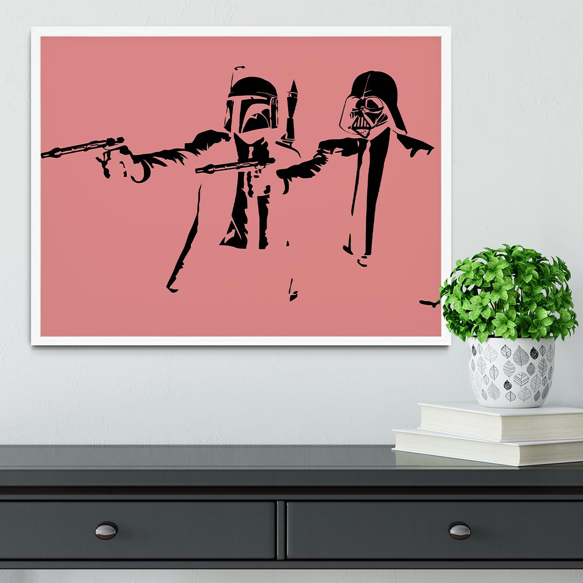 Banksy Pulp Fiction Star Wars Red Framed Print - Canvas Art Rocks -6