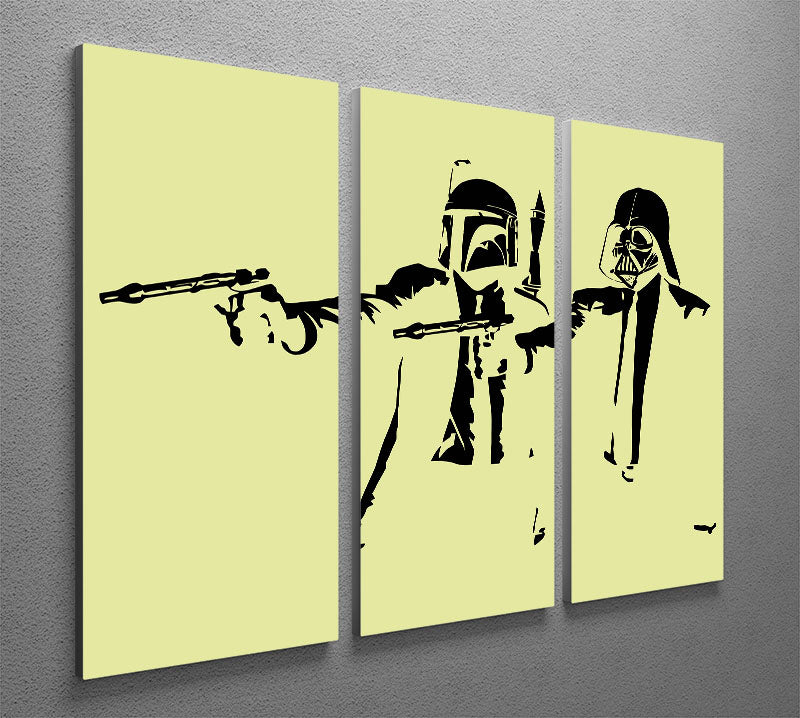 Banksy Pulp Fiction Star Wars Yellow 3 Split Panel Canvas Print - Canvas Art Rocks - 2