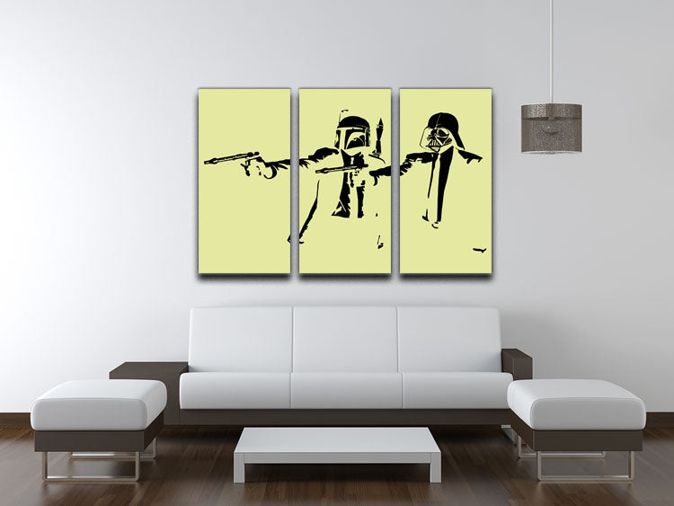 Banksy Pulp Fiction Star Wars Yellow 3 Split Panel Canvas Print - Canvas Art Rocks - 3