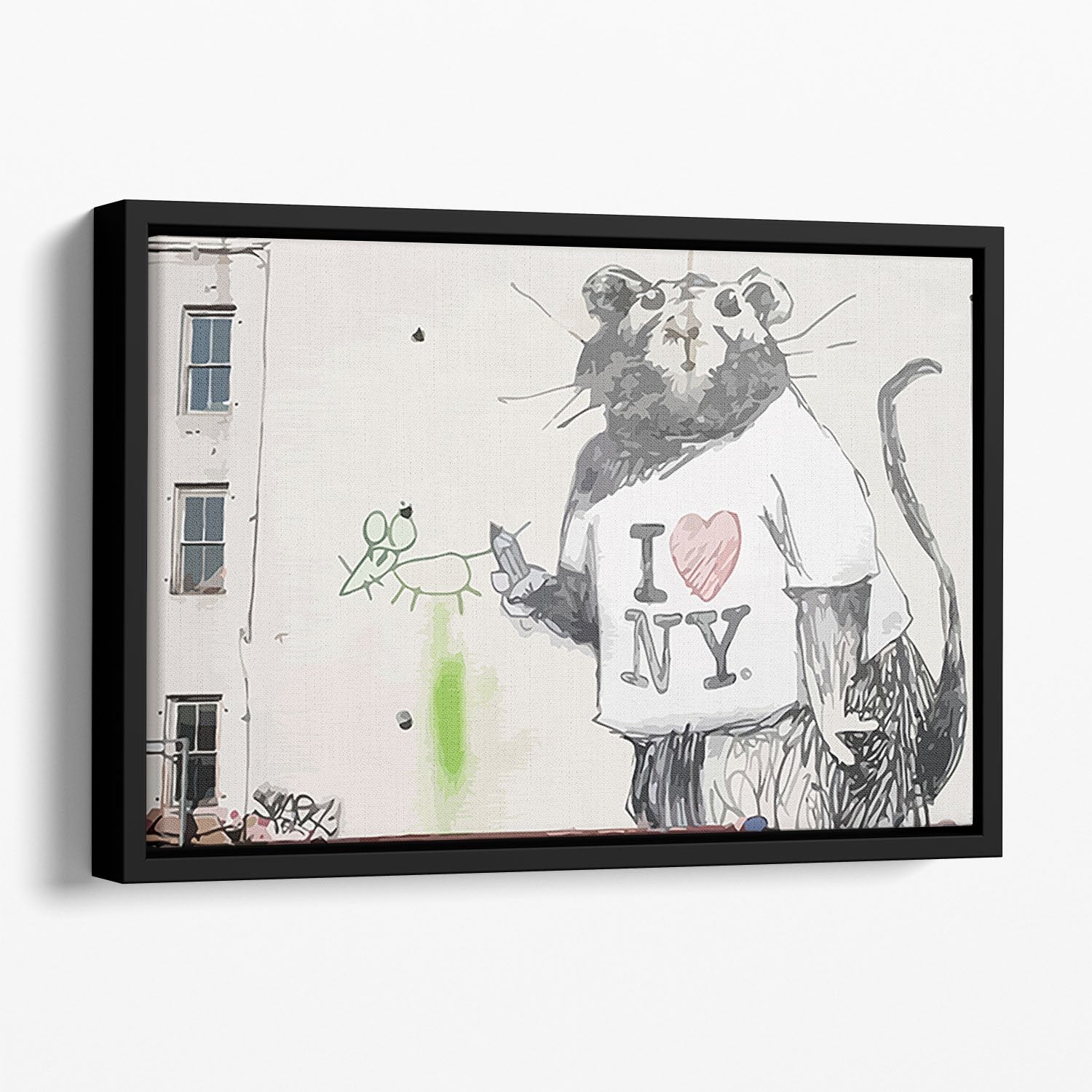Banksy Rat I Love New York Floating Framed Canvas