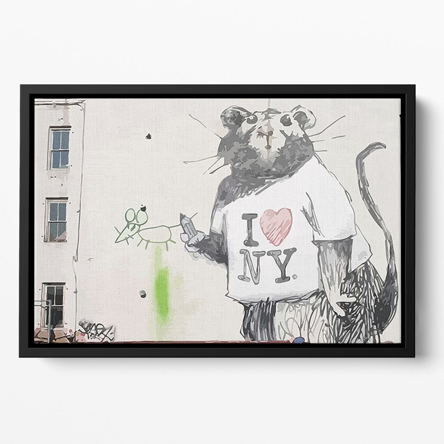 Banksy Rat I Love New York Floating Framed Canvas