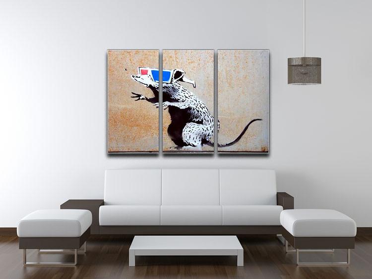 Banksy Rat Wearing 3D Glasses 3 Split Panel Canvas Print - Canvas Art Rocks