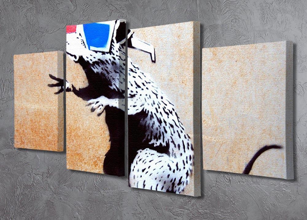 Banksy Rat Wearing 3D Glasses 4 Split Panel Canvas - Canvas Art Rocks - 2
