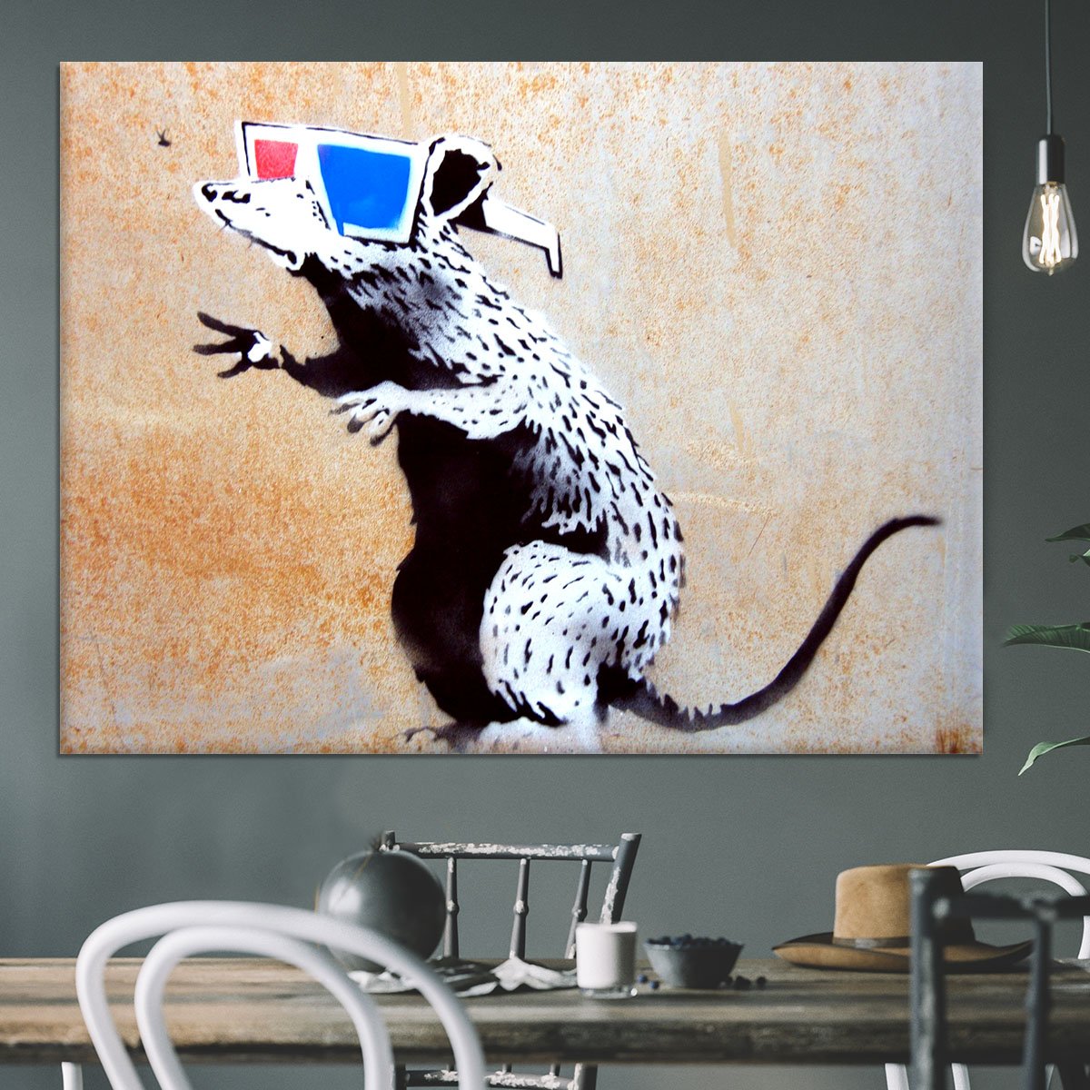 Banksy Rat Wearing 3D Glasses Canvas Print or Poster