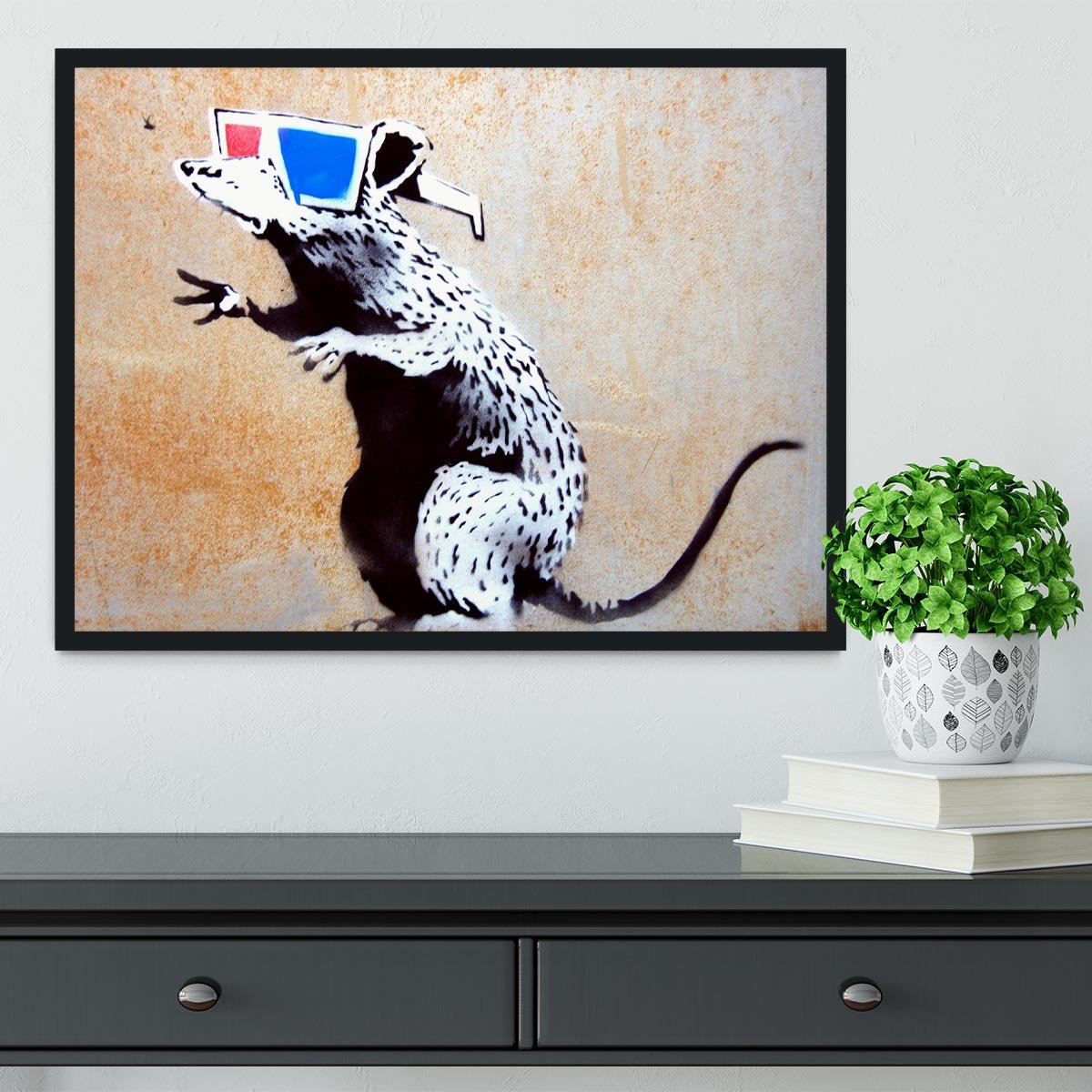 Banksy Rat Wearing 3D Glasses Framed Print - Canvas Art Rocks - 2