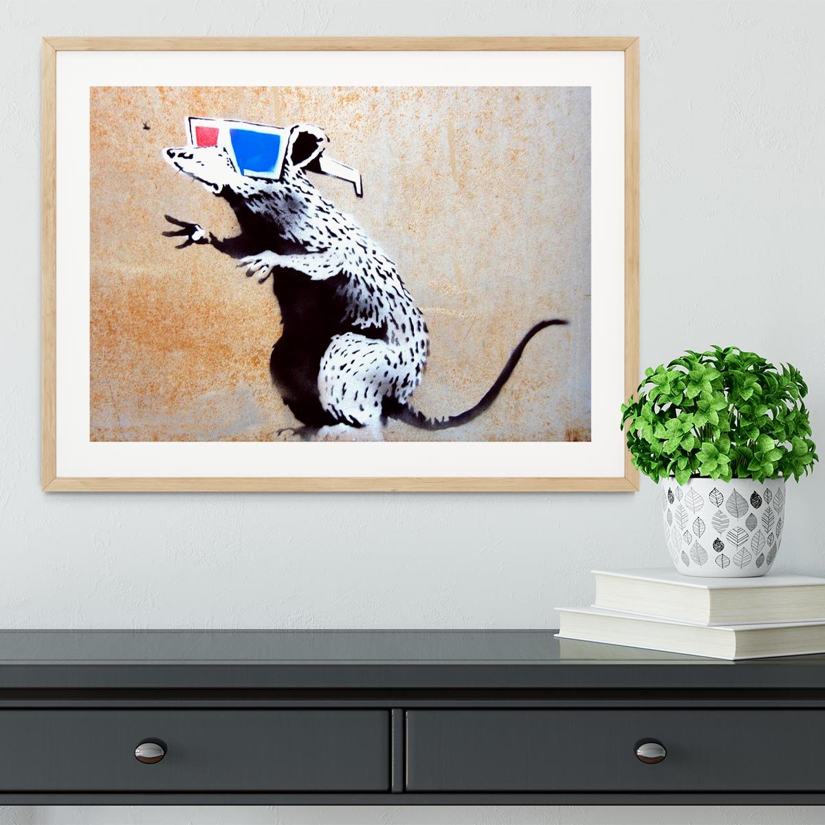 Banksy Rat Wearing 3D Glasses Framed Print - Canvas Art Rocks - 3