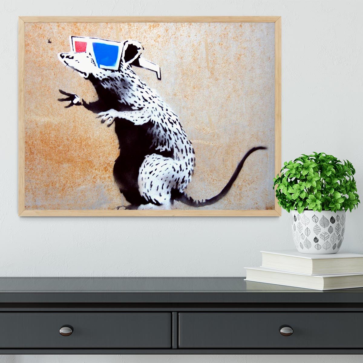 Banksy Rat Wearing 3D Glasses Framed Print - Canvas Art Rocks - 4