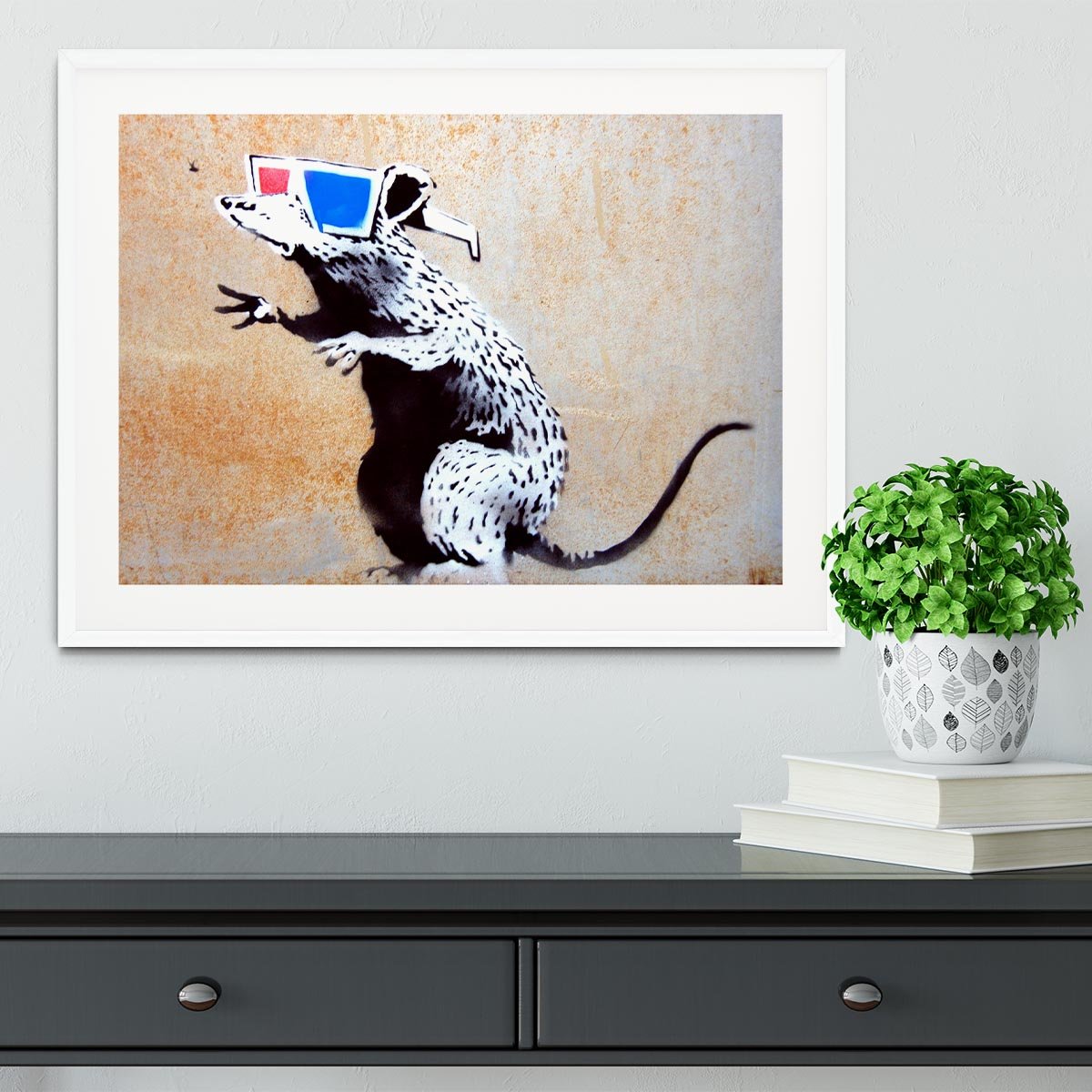 Banksy Rat Wearing 3D Glasses Framed Print - Canvas Art Rocks - 5