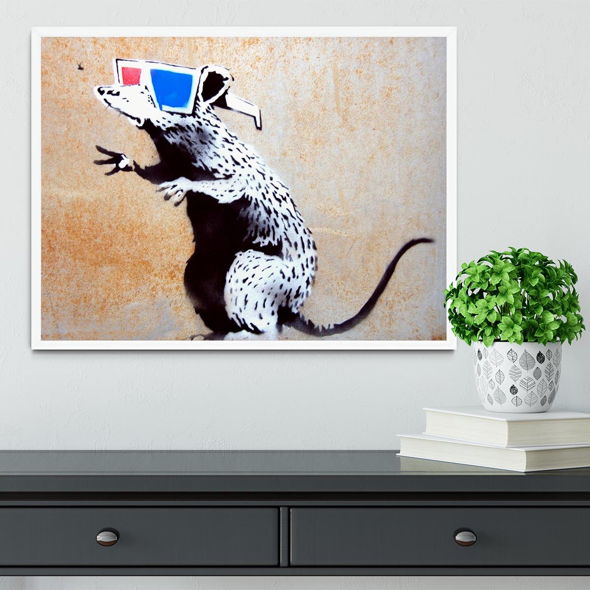 Banksy Rat Wearing 3D Glasses Framed Print - Canvas Art Rocks -6