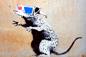 Banksy Rat Wearing 3D Glasses Wall Mural Wallpaper - Canvas Art Rocks - 1