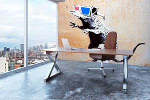 Banksy Rat Wearing 3D Glasses Wall Mural Wallpaper - Canvas Art Rocks - 3