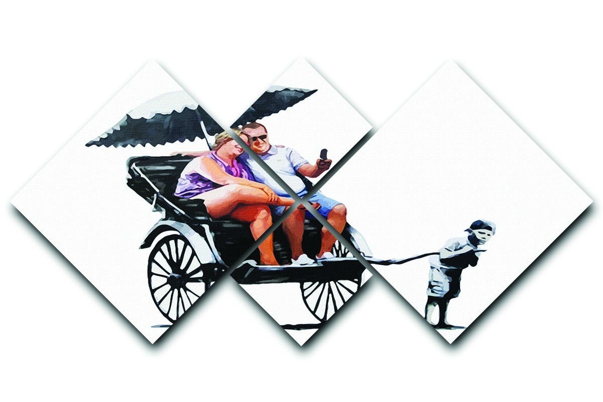 Banksy Rickshaw Kid 4 Square Multi Panel Canvas  - Canvas Art Rocks - 1