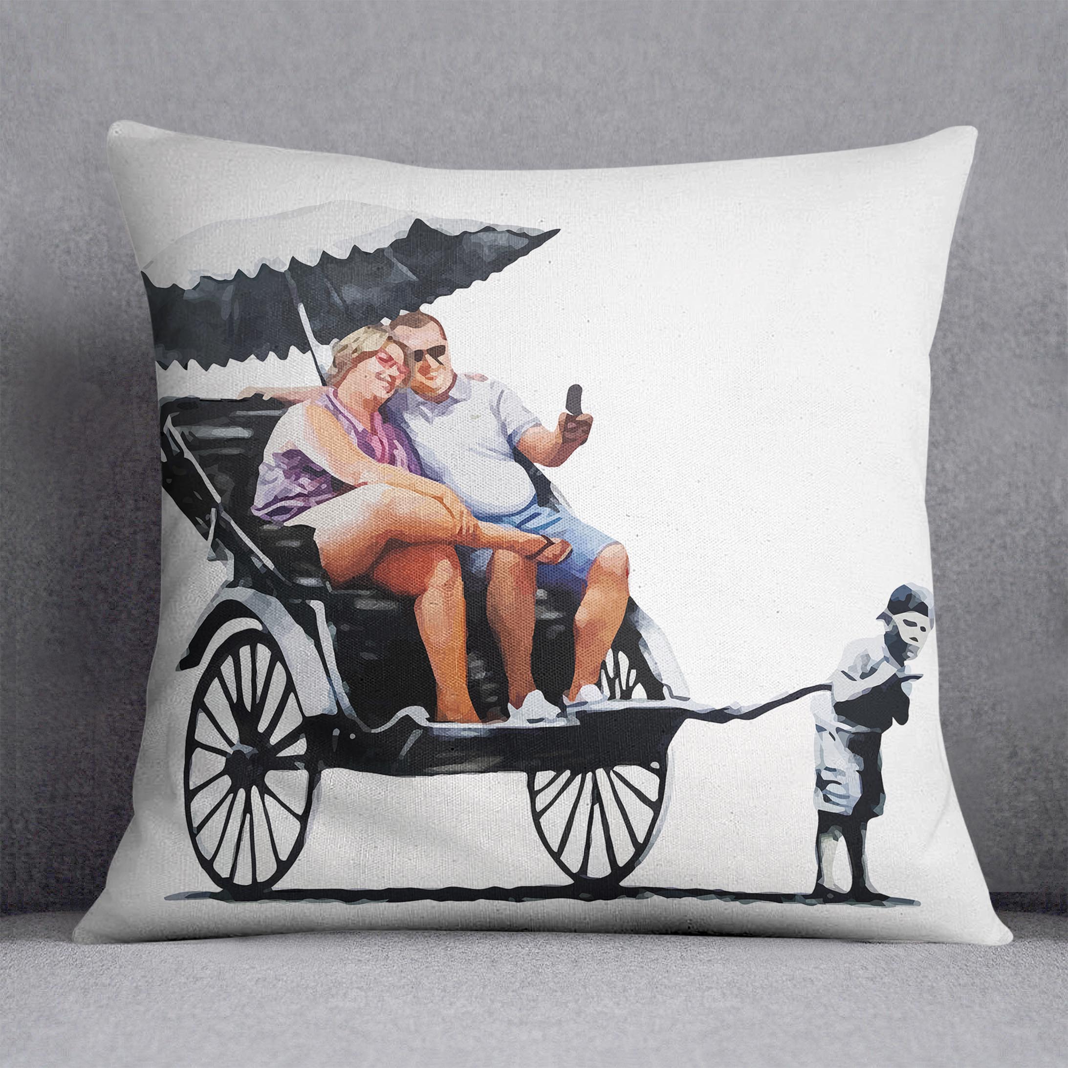 Banksy Rickshaw Kid Cushion