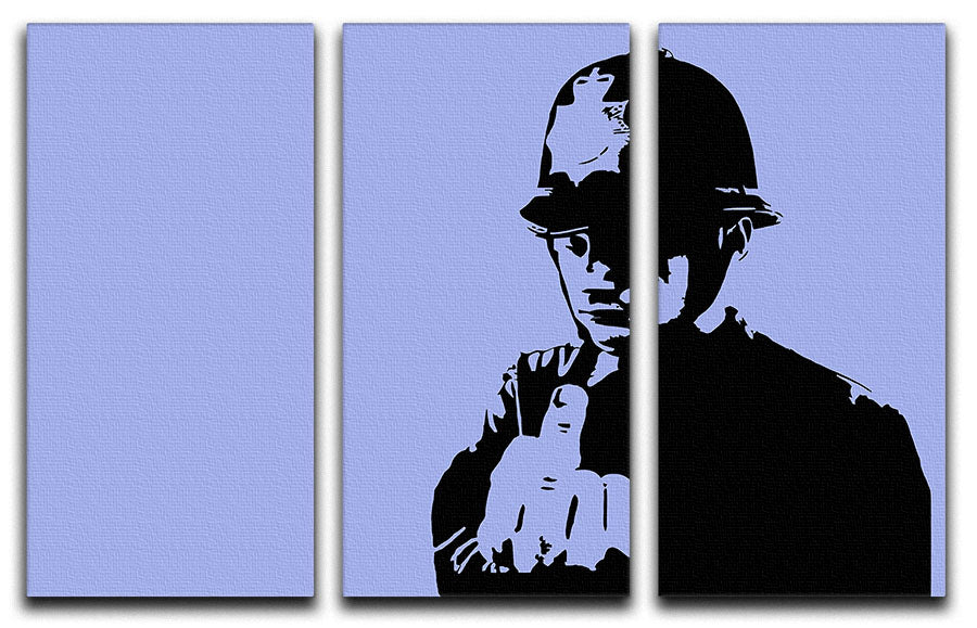 Banksy Rude Policeman Blue 3 Split Panel Canvas Print - Canvas Art Rocks - 1