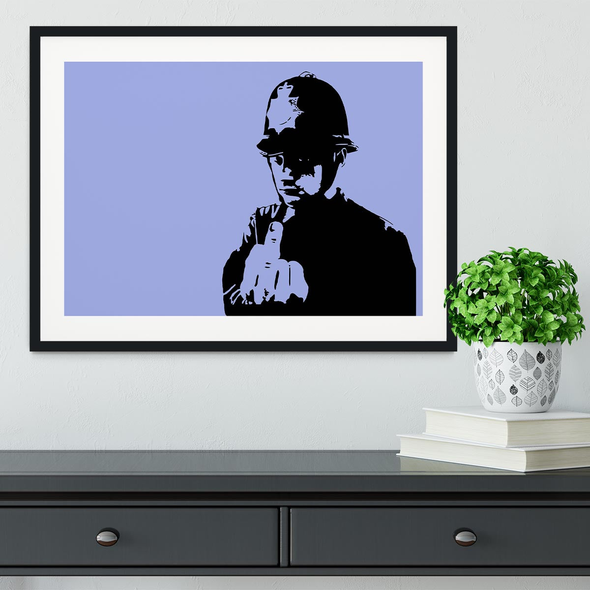 Banksy Rude Policeman Blue Framed Print - Canvas Art Rocks - 1