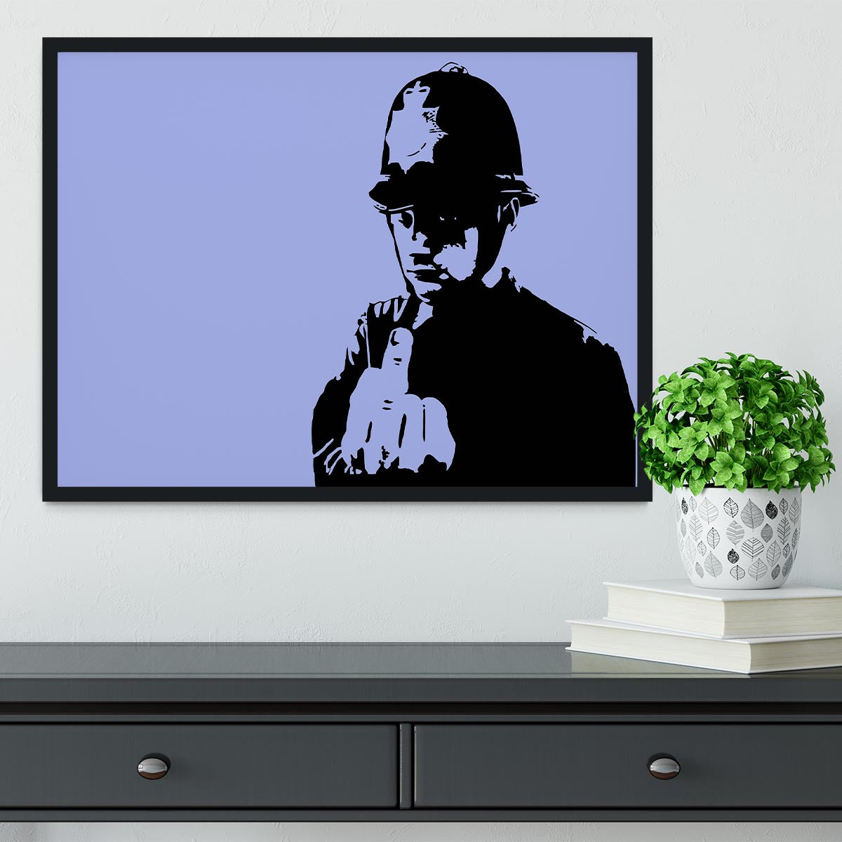 Banksy Rude Policeman Blue Framed Print - Canvas Art Rocks - 2