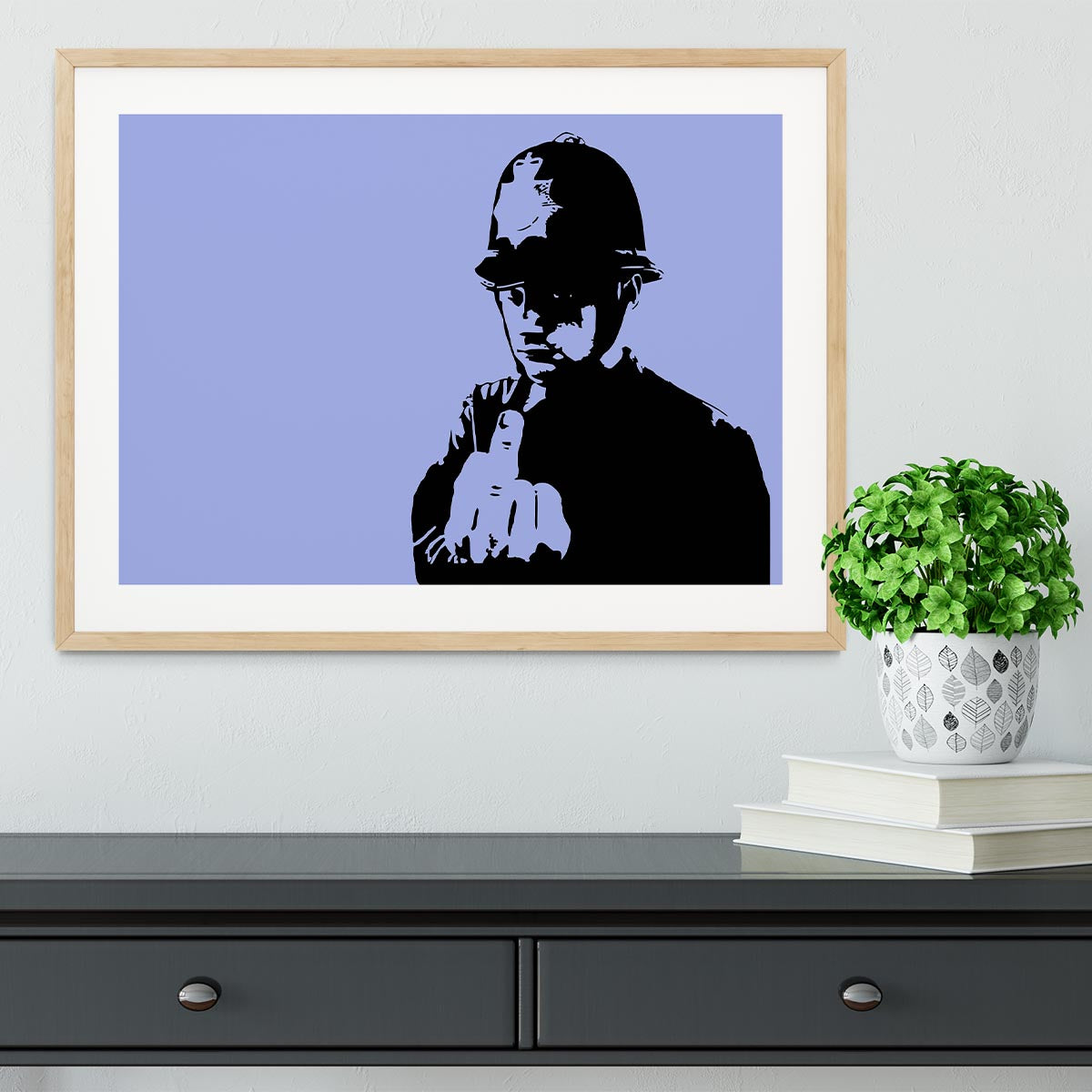 Banksy Rude Policeman Blue Framed Print - Canvas Art Rocks - 3