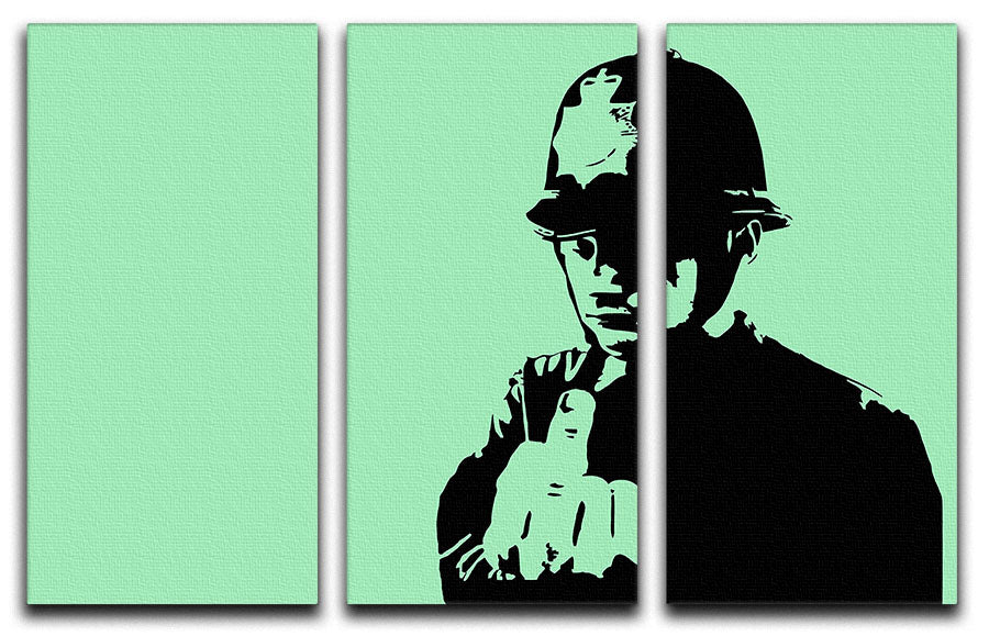 Banksy Rude Policeman Green 3 Split Panel Canvas Print - Canvas Art Rocks - 1