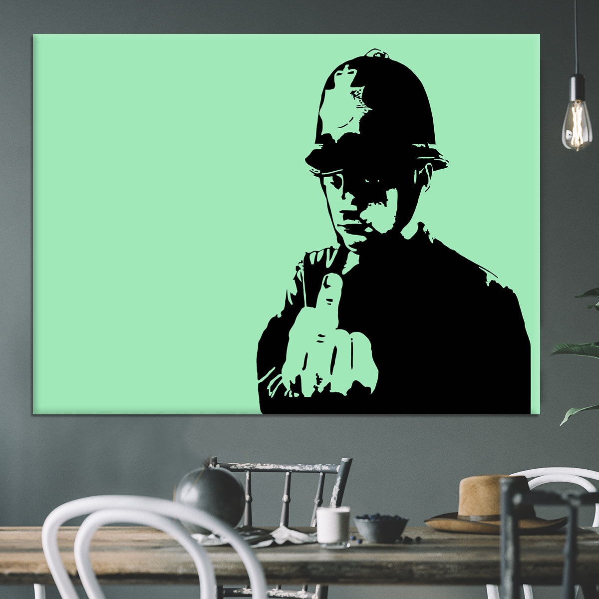 Banksy Rude Policeman Green Canvas Print or Poster - Canvas Art Rocks - 3