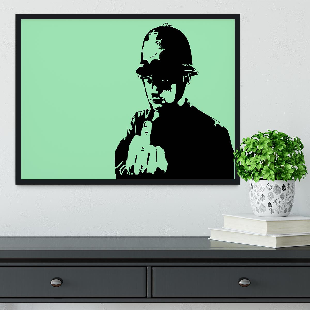 Banksy Rude Policeman Green Framed Print - Canvas Art Rocks - 2