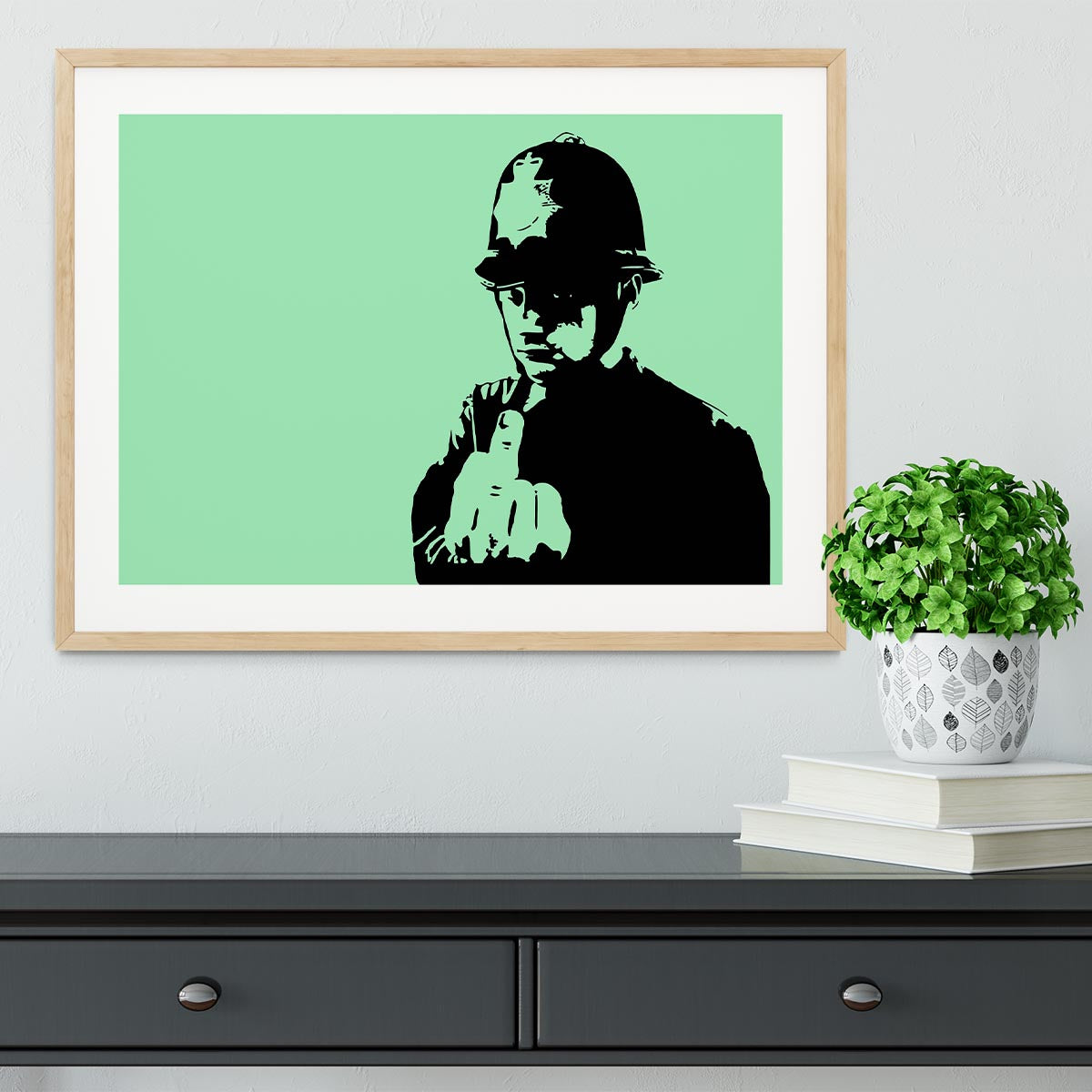 Banksy Rude Policeman Green Framed Print - Canvas Art Rocks - 3