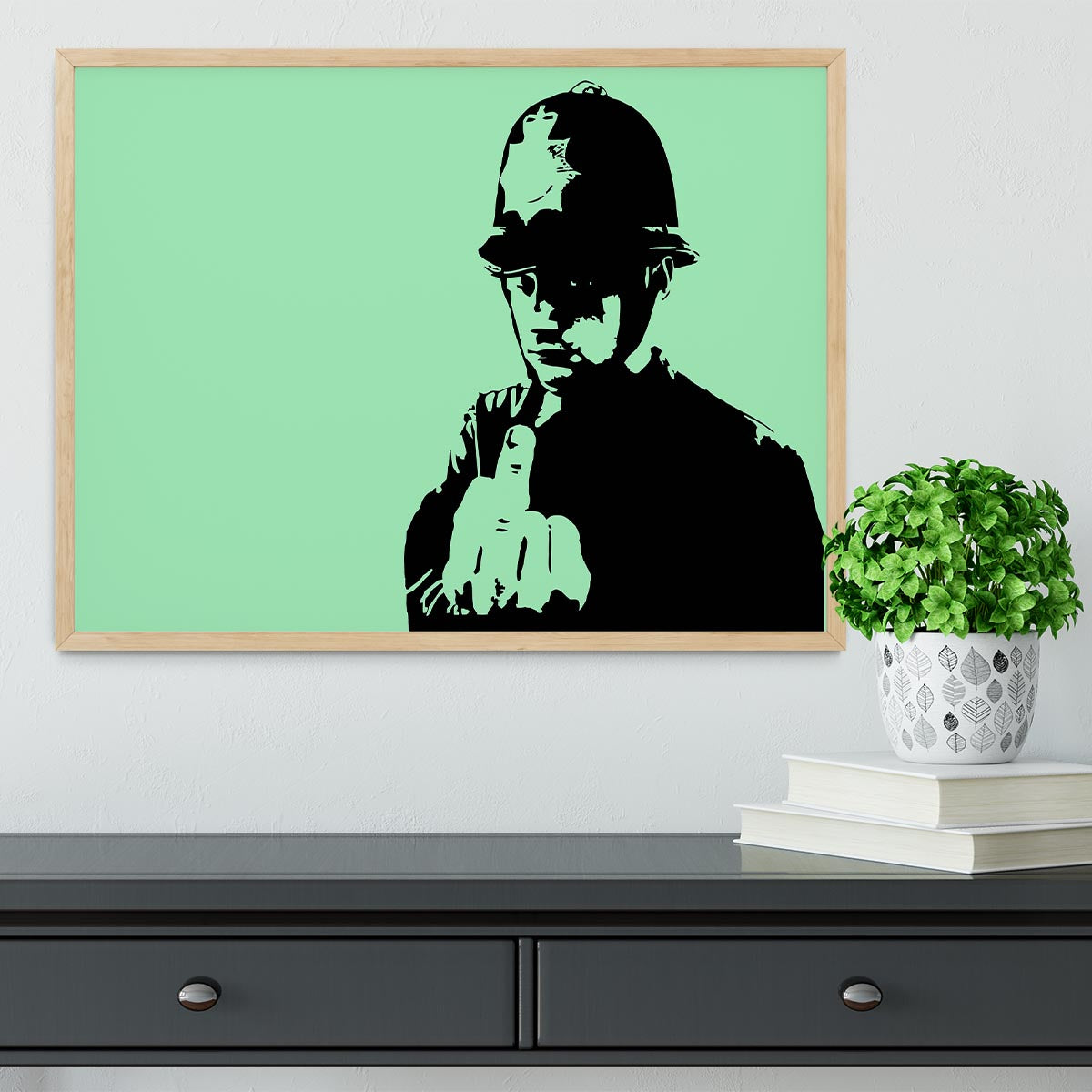 Banksy Rude Policeman Green Framed Print - Canvas Art Rocks - 4