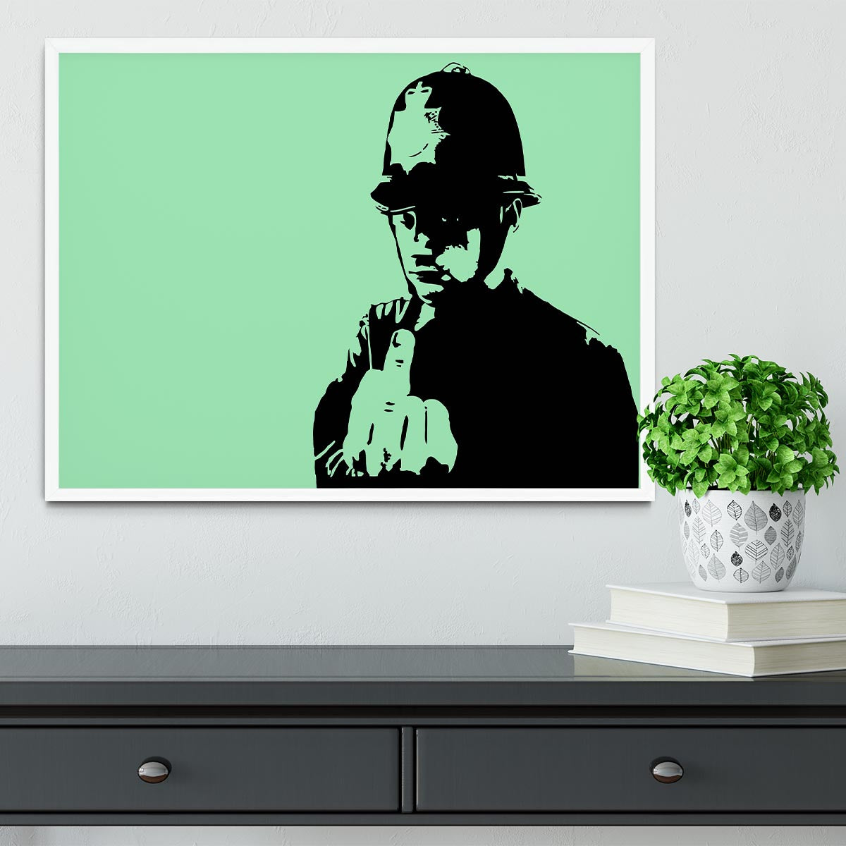Banksy Rude Policeman Green Framed Print - Canvas Art Rocks -6
