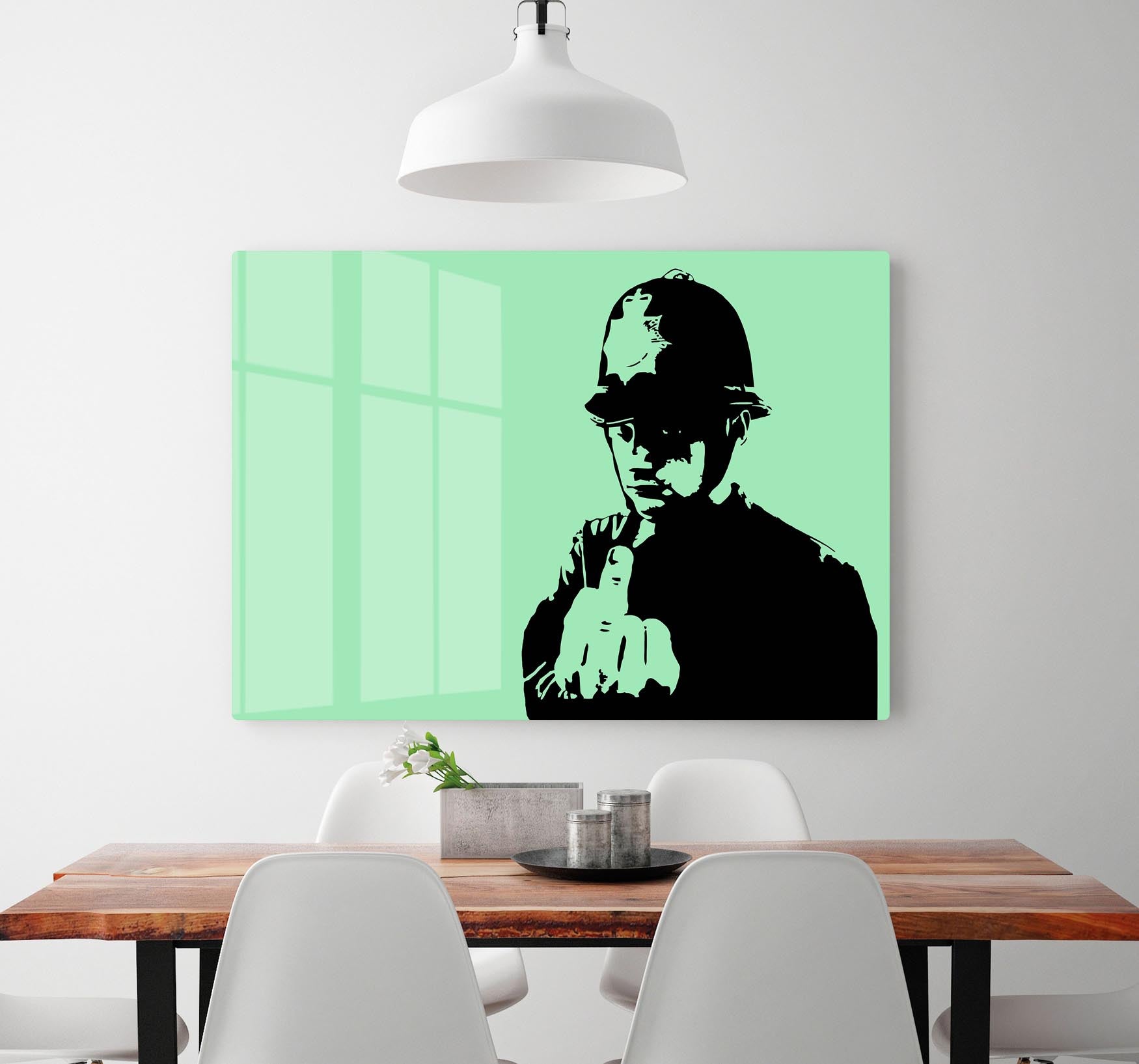 Banksy Rude Policeman Green Acrylic Block - Canvas Art Rocks - 2
