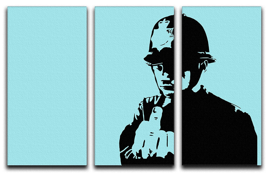 Banksy Rude Policeman Light Blue 3 Split Panel Canvas Print - Canvas Art Rocks - 1