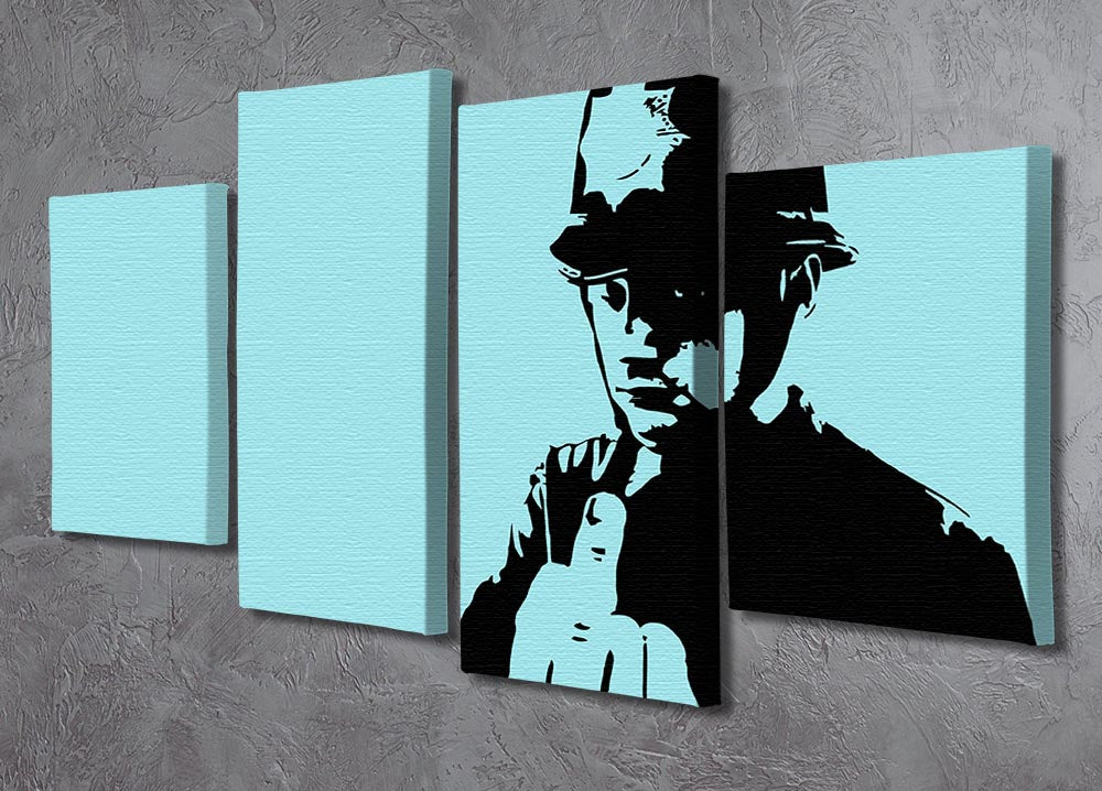 Banksy Rude Policeman Light Blue 4 Split Panel Canvas - Canvas Art Rocks - 2