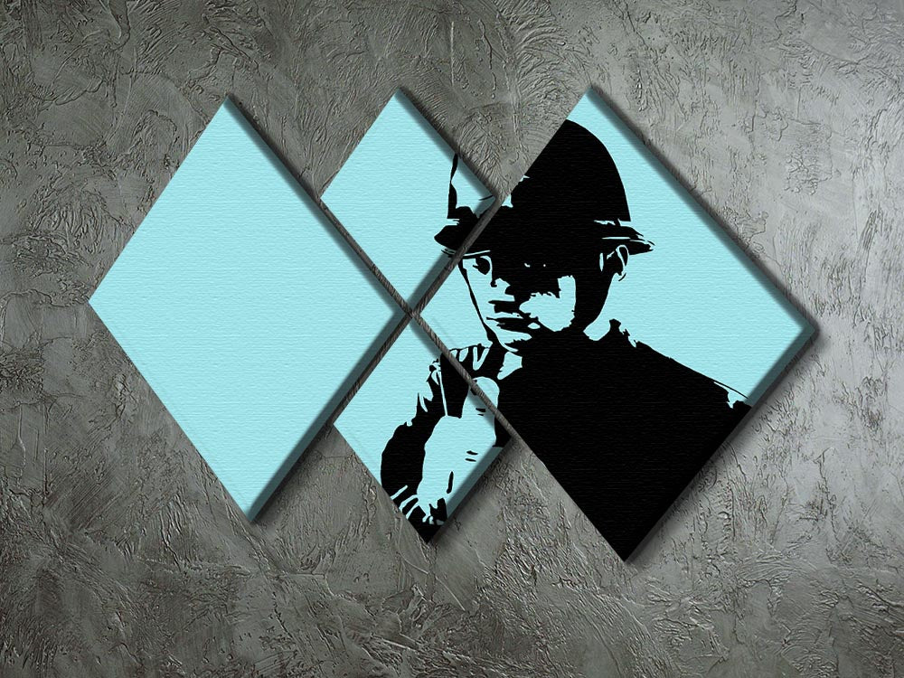 Banksy Rude Policeman Light Blue 4 Square Multi Panel Canvas - Canvas Art Rocks - 2