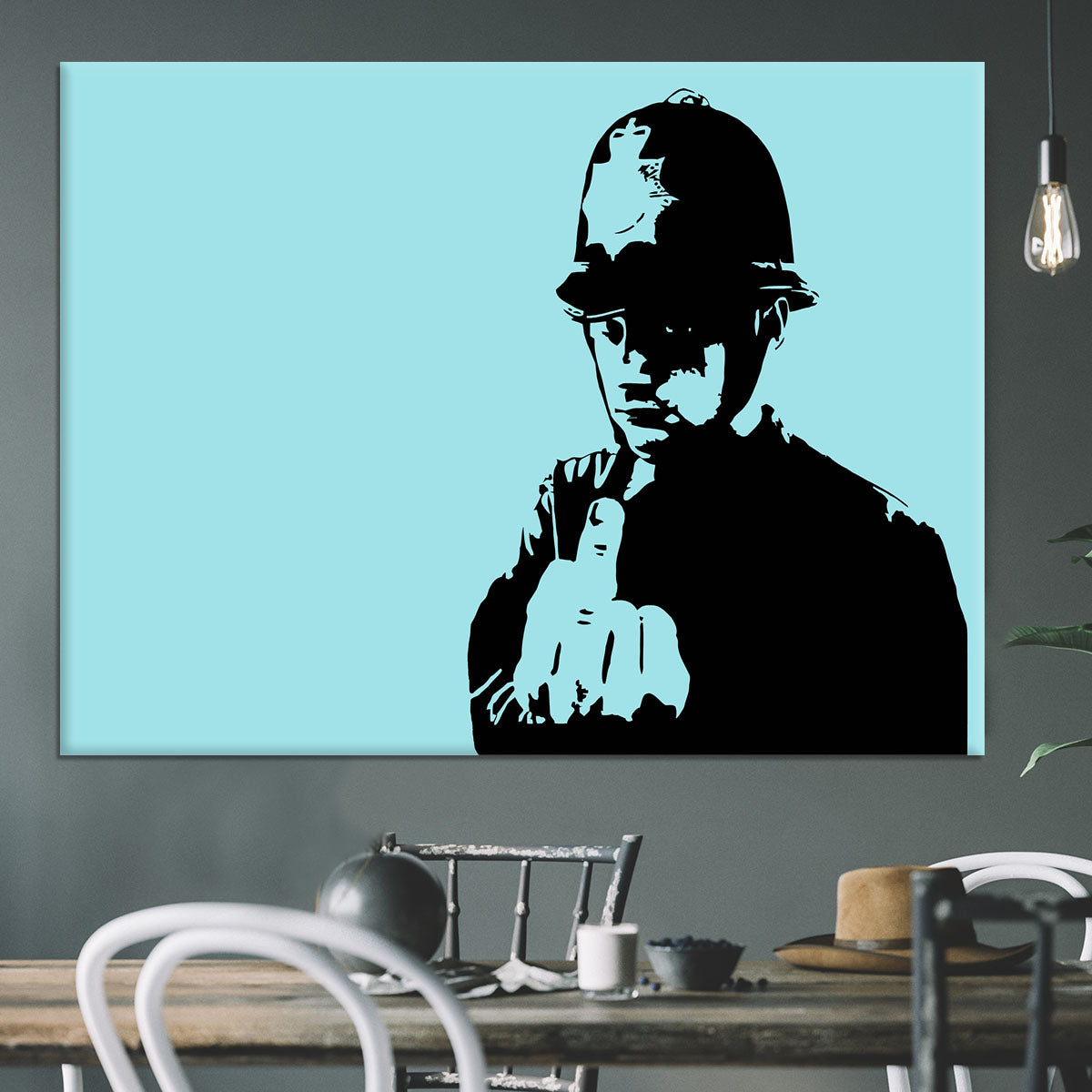 Banksy Rude Policeman Light Blue Canvas Print or Poster - Canvas Art Rocks - 3
