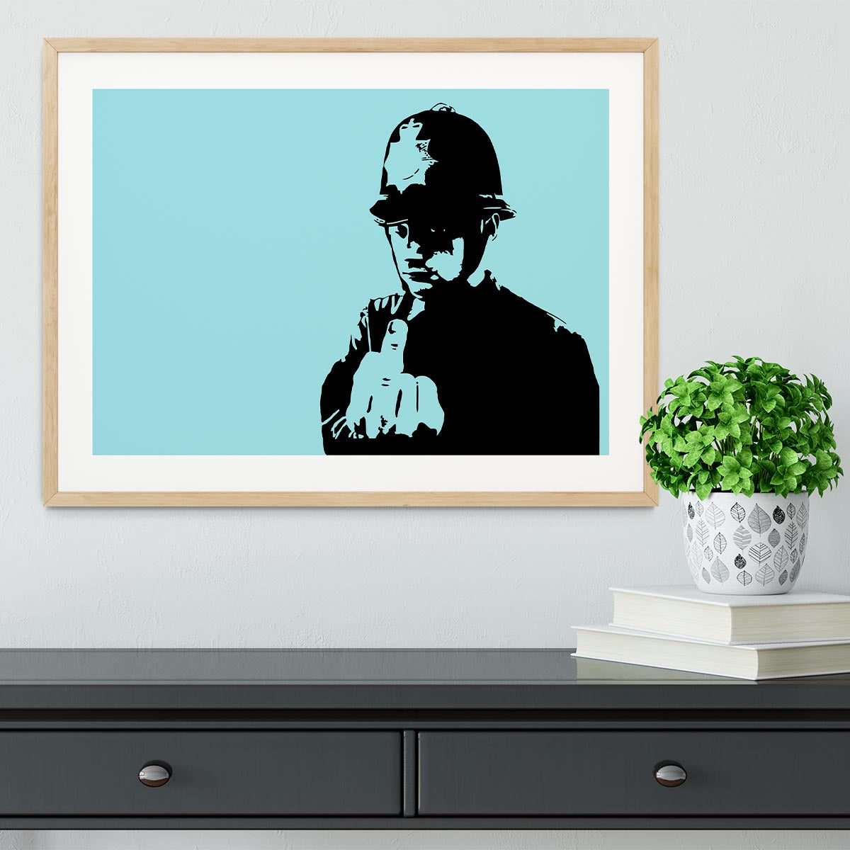 Banksy Rude Policeman Light Blue Framed Print - Canvas Art Rocks - 3