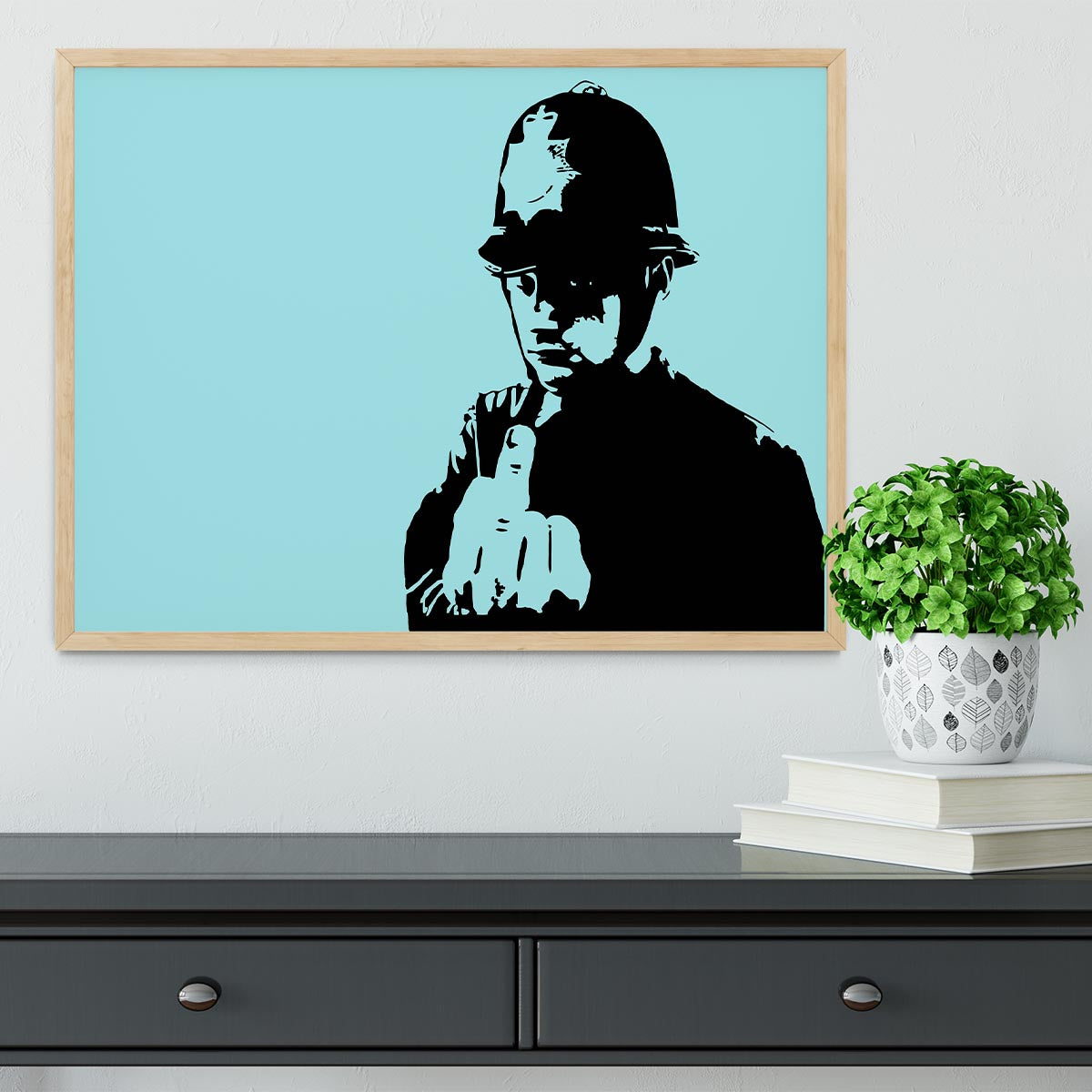 Banksy Rude Policeman Light Blue Framed Print - Canvas Art Rocks - 4