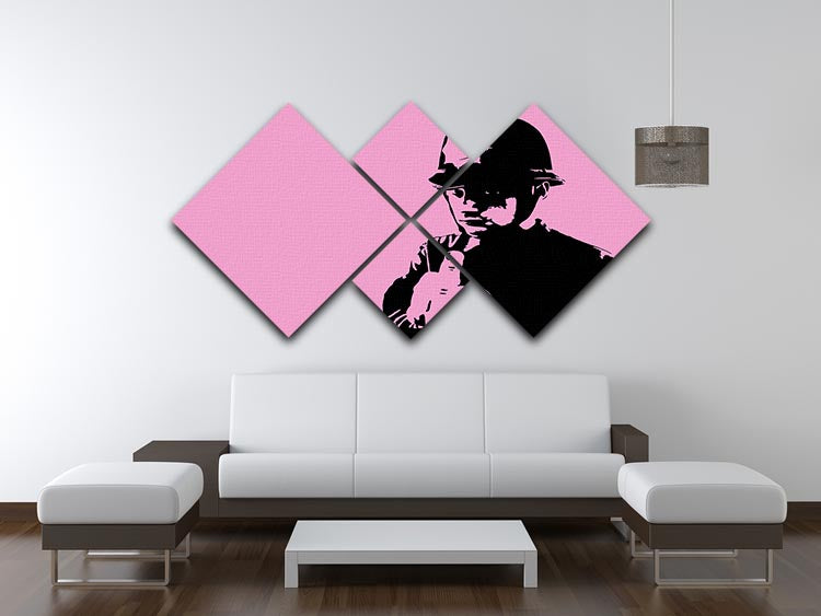 Banksy Rude Policeman Pink 4 Square Multi Panel Canvas - Canvas Art Rocks - 3